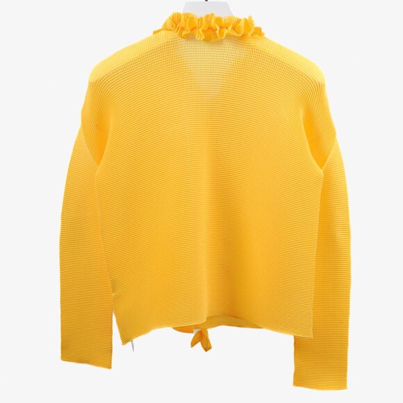 Issey Miyake Bright Yellow Pleat Ruffle Tie Cardigan - Picture 2 of 10